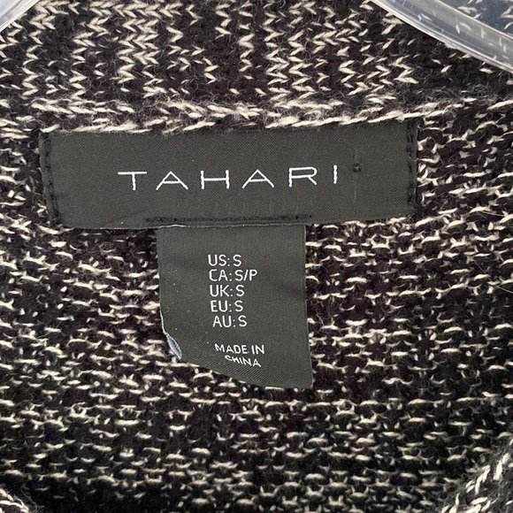 TAHARI black white cotton sweater fringe cardigan blazer S - Picture 2 of 4